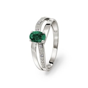 Damenring 750/18 K Weissgold mit Smaragd und Diamanten 0.02ct.