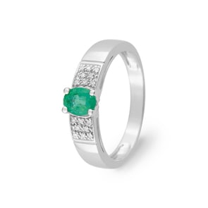 Damenring 750/18 K Weissgold mit Smaragd und Diamanten 0.04ct.