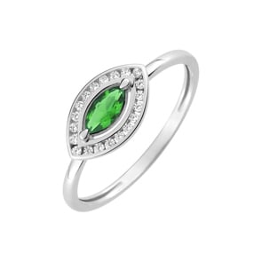 Damenring 750/18 K Weissgold mit Smaragd und Zirkonia, Marquise
