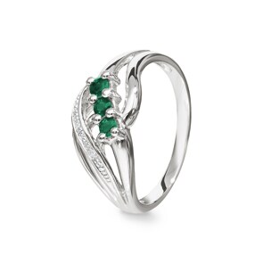 Damenring 750/18 K Weissgold mit Smaragden & Diamanten 0.01 ct H/si, Ø 56