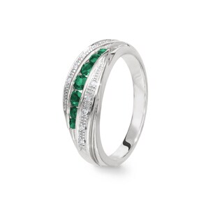 Damenring 750/18 K Weissgold mit Smaragden & Diamanten 0.05 ct H/si, Ø 54