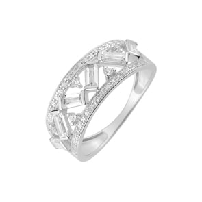 Damenring 750/18 K Weissgold mit Zirkonia, Fantasie