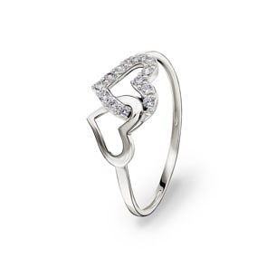 Damenring 750/18 K Weissgold mit Zirkonia, Herzen
