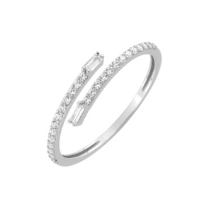 Damenring 750/18 K Weissgold mit Zirkonia rund & Baguette