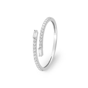 Damenring 750/18 K Weissgold mit Zirkonia rund & Baguette