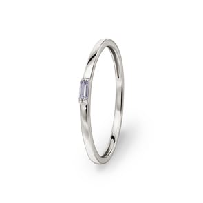 Damenring 750/18 K Weissgold mit Zirkonia Solitär Baguette, Fantasie