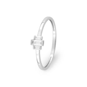 Bague or gris 750/18 ct avec zircones baguette, Fantaisie