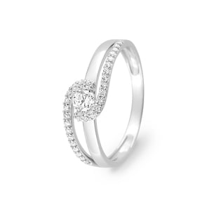 Bague or gris 750/18 ct avec zircones solitaires fantaisie