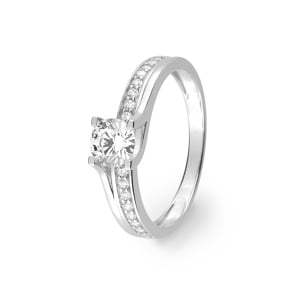 Bague or gris 750/18 ct avec zircones solitaires fantaisie