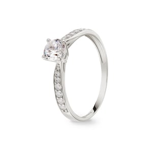 Bague or gris 750/18 ct avec zircones solitaires fantaisie