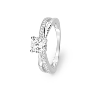 Bague 750/18 K or gris avec zircones solitaires fantaisie