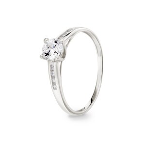 Damenring 750/18 K Weissgold mit Zirkonia Solitär und Seitensteine