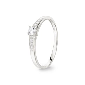 Bague or gris 750/18 ct avec zircones solitaires accompagnés