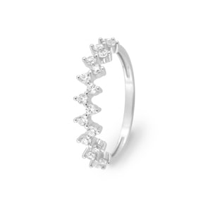 Damenring 750/18 K Weissgold mit Zirkonia, Zickzack