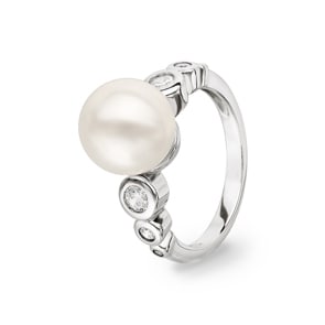 Damenring 925 Silber rhodiniert mit Kunstperle 10mm & Zirkonia