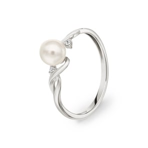 Damenring 925 Silber rhodiniert mit Kunstperle 5mm und Zirkonia