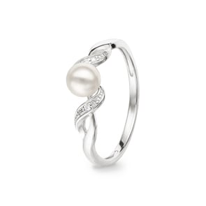 Damenring 925 Silber rhodiniert mit Kunstperle 5mm & Zirkonia