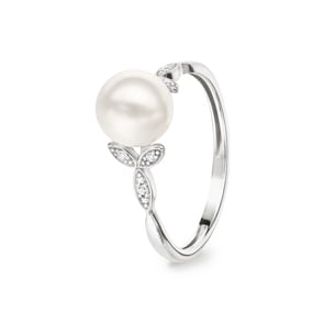 Damenring 925 Silber rhodiniert mit Kunstperle 7mm und Zirkonia