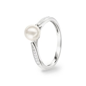 Damenring 925 Silber rhodiniert mit Kunstperle 7mm & Zirkonia