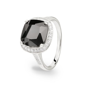 Damenring 925 Silber rhodiniert mit schwarzem Zirkonia Kissen