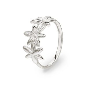 Damenring 925 Silber rhodiniert mit Zirkonia, Blumen