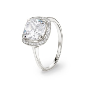 Damenring 925 Silber rhodiniert mit Zirkonia carrée und Seitensteine