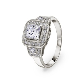 Damenring 925 Silber rhodiniert mit Zirkonia carrée und Seitensteine