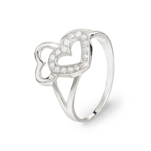 Damenring 925 Silber rhodiniert mit Zirkonia, Herzen