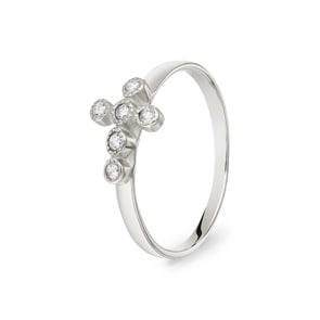 Damenring 925 Silber rhodiniert mit Zirkonia, Kreuz