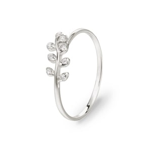 Damenring 925 Silber rhodiniert mit Zirkonia, Lorbeerzweig