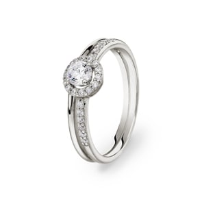 Damenring 925 Silber rhodiniert mit Zirkonia Ø 4mm und Seitensteine