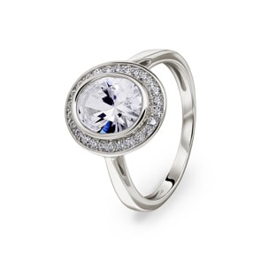 Damenring 925 Silber rhodiniert mit Zirkonia oval und Seitensteine