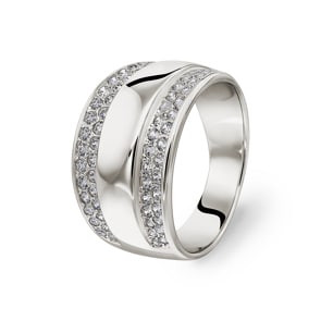 Damenring 925 Silber rhodiniert mit Zirkonia pavé