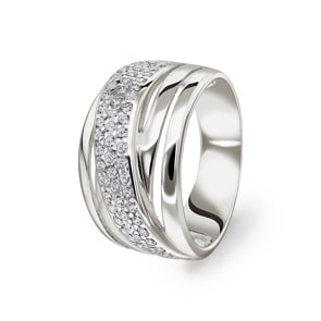 Damenring 925 Silber rhodiniert mit Zirkonia pavé