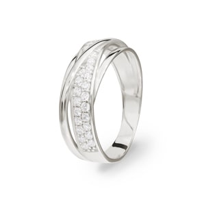 Damenring 925 Silber rhodiniert mit Zirkonia pavé