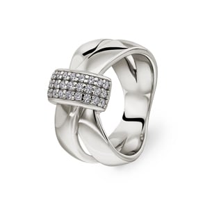 Damenring 925 Silber rhodiniert mit Zirkonia pavé