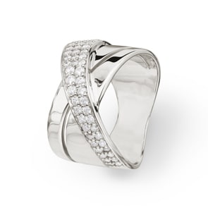 Damenring 925 Silber rhodiniert mit Zirkonia pavé