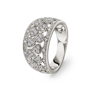 Damenring 925 Silber rhodiniert mit Zirkonia pavé, Herzen