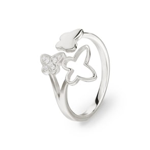 Damenring 925 Silber rhodiniert mit Zirkonia pavé, Schmetterlinge