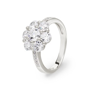 Damenring 925 Silber rhodiniert mit Zirkonia pavé und Seitensteine, Blume