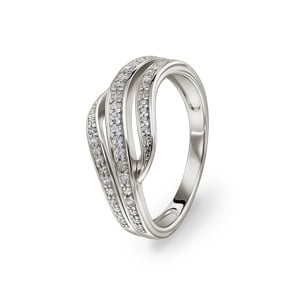 Damenring 925 Silber rhodiniert mit Zirkonia rund