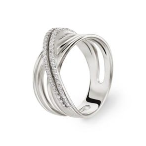 Damenring 925 Silber rhodiniert mit Zirkonia rund