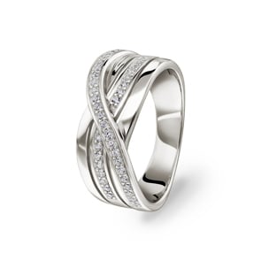 Damenring 925 Silber rhodiniert mit Zirkonia rund