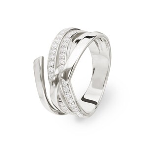 Damenring 925 Silber rhodiniert mit Zirkonia rund