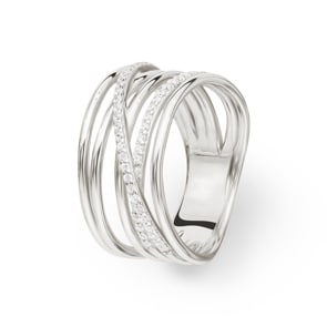 Damenring 925 Silber rhodiniert mit Zirkonia rund