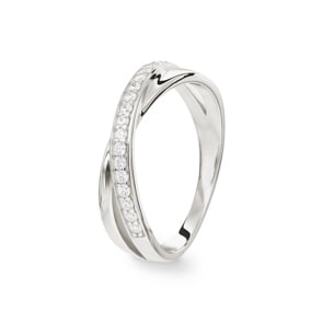 Damenring 925 Silber rhodiniert mit Zirkonia rund