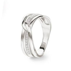 Damenring 925 Silber rhodiniert mit Zirkonia rund