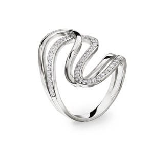 Damenring 925 Silber rhodiniert mit Zirkonia rund