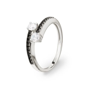 Damenring 925 Silber rhodiniert mit Zirkonia schwarz