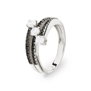 Damenring 925 Silber rhodiniert mit Zirkonia schwarz, Trilogie